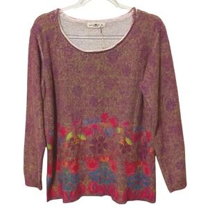 Natural Life Fuzzy Floral Sweater M Purple Artsy Festival Bloomcore Boho Indie